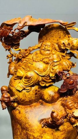 Di Lạc Ngũ Tiểu Ngồi Bao Tiền Gỗ Nu Hương