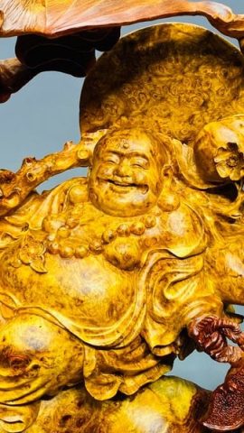 Di Lạc Ngũ Tiểu Ngồi Bao Tiền Gỗ Nu Hương