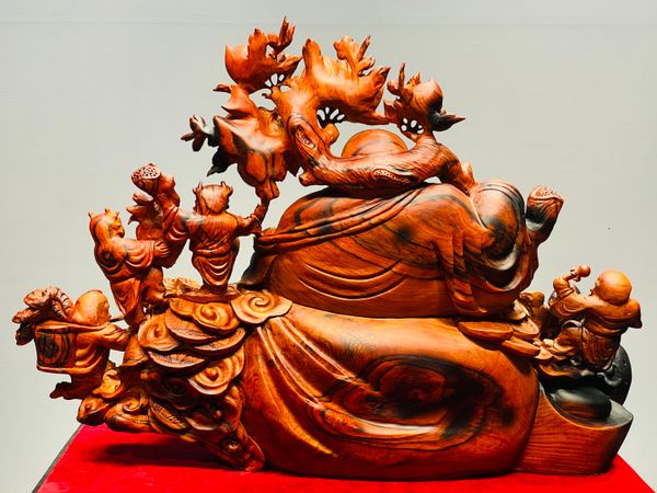 Di Lạc Vác Cành Đào Ngũ Tiểu Ngồi Bao Tiền Gỗ Trắc