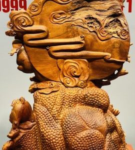Di Lạc Tam Tiểu Vác Cành Đào Ngồi Bao Tiền Gỗ Nu Hương Ôm Đá