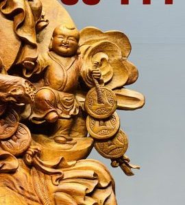 Di Lạc Tam Tiểu Vác Cành Đào Ngồi Bao Tiền Gỗ Nu Hương Ôm Đá