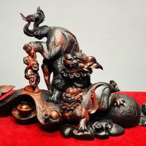 Song Nghê Cầu Gậy Như Ý Gỗ Trắc