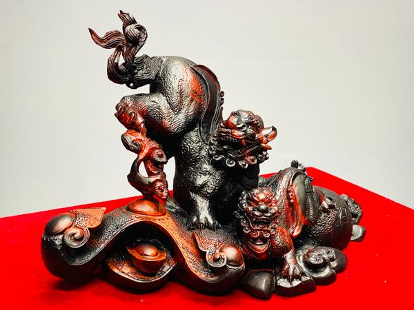 Song Nghê Cầu Gậy Như Ý Gỗ Trắc