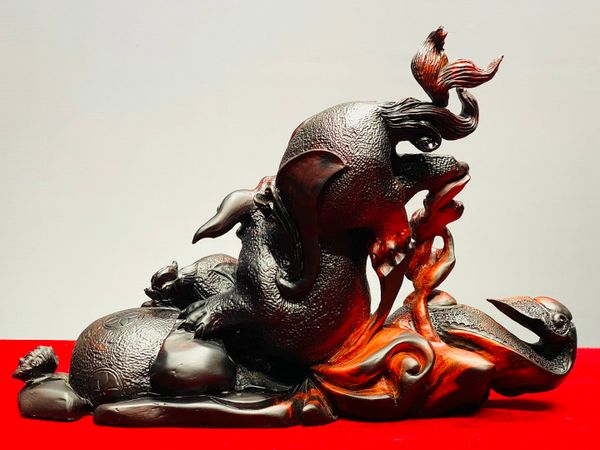 Song Nghê Cầu Gậy Như Ý Gỗ Trắc
