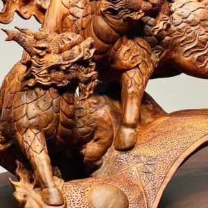 Song Kỳ Lân Đứng Cầu Gậy Như Ý Gỗ Sưa