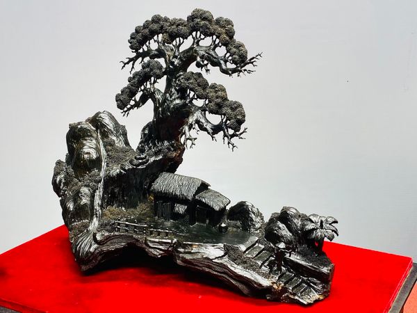 Tiểu Cảnh Làng Quê Gỗ Mun Sừng