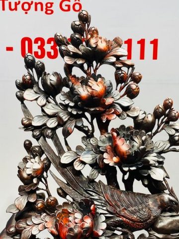 Đôi Chim Trĩ Hoa Mẫu Đơn Gỗ Trắc