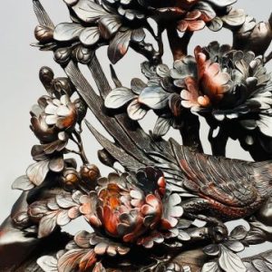 Đôi Chim Trĩ Hoa Mẫu Đơn Gỗ Trắc