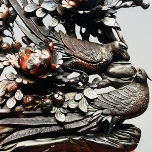 Đôi Chim Trĩ Hoa Mẫu Đơn Gỗ Trắc