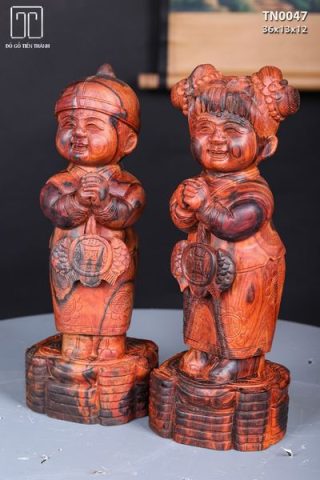 Cặp Tiểu Đồng Chúc Phúc Gỗ Trắc