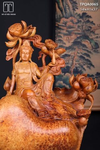Phật Quan Âm Ngự Sen Gỗ Nu Hương