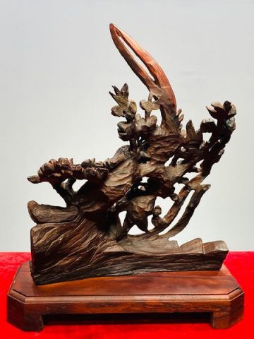 Phu Thê Viên Mãn Đôi Chim Trĩ Hoa Mai Gỗ Trắc