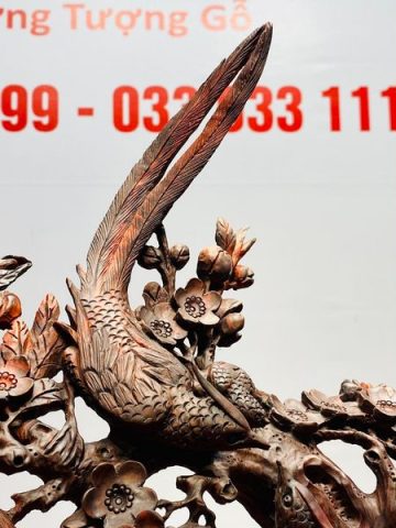 Phu Thê Viên Mãn Đôi Chim Trĩ Hoa Mai Gỗ Trắc