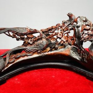 Cầu Gậy Như Ý Ngũ Điểu Hoa Mai Gỗ Trắc