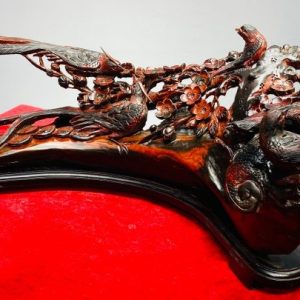 Cầu Gậy Như Ý Ngũ Điểu Hoa Mai Gỗ Trắc