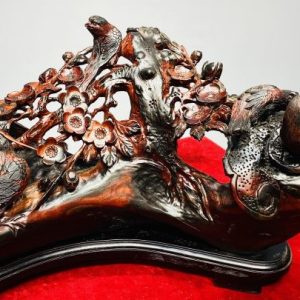 Cầu Gậy Như Ý Ngũ Điểu Hoa Mai Gỗ Trắc