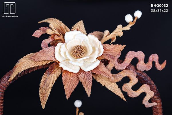 Giỏ Hoa Phù Dung Gỗ Sưa Ngà Voi
