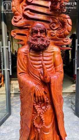 Đạt Ma ngự song long gỗ hương.