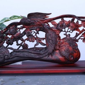 Cầu Gậy Như Ý Chim Trĩ Hoa Mai Gỗ Trắc