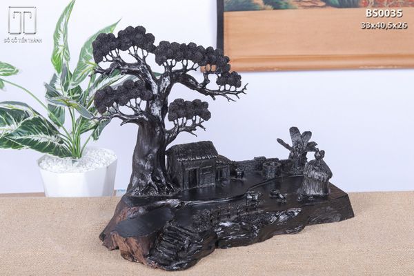 Tiểu Cảnh Làng Quê Gỗ Mun Sừng