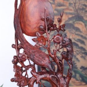 Phu Thê Viên Mãn Chim Trĩ Hoa Mai Gỗ Trắc