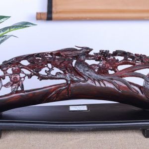 Cầu Gậy Như Ý Chim Trĩ Hoa Mai Gỗ Trắc