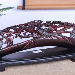 Cầu Gậy Như Ý Chim Trĩ Hoa Mai Gỗ Trắc