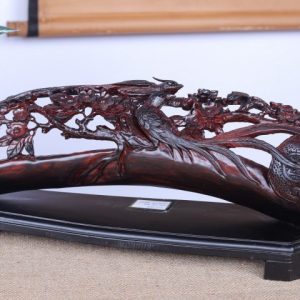 Cầu Gậy Như Ý Chim Trĩ Hoa Mai Gỗ Trắc