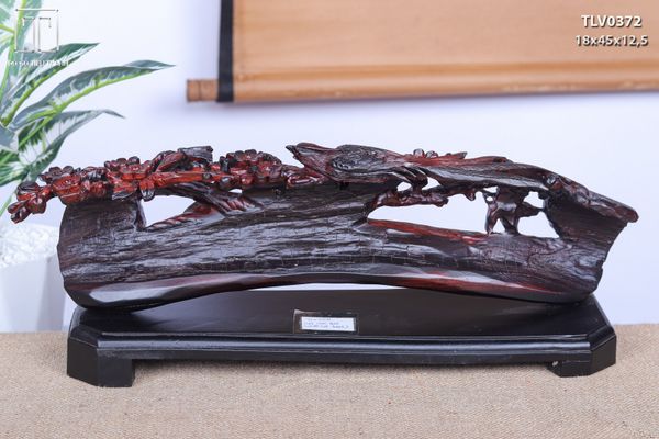 Cầu Gậy Như Ý Chim Trĩ Hoa Mai Gỗ Trắc