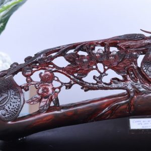 Cầu Gậy Như Ý Chim Trĩ Hoa Mai Gỗ Trắc