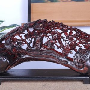 Cầu Gậy Như Ý Chim Trĩ Hoa Mai Gỗ Trắc