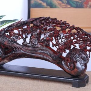 Cầu Gậy Như Ý Chim Trĩ Hoa Mai Gỗ Trắc
