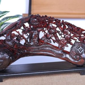 Cầu Gậy Như Ý Chim Trĩ Hoa Mai Gỗ Trắc