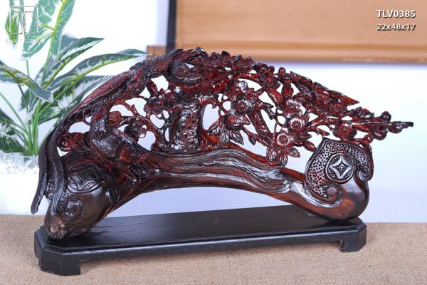 Cầu Gậy Như Ý Chim Trĩ Hoa Mai Gỗ Trắc