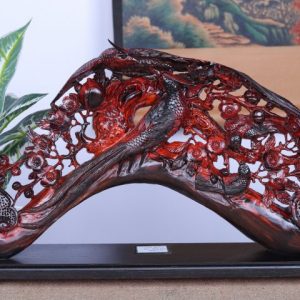 Cầu Gậy Như Ý Chim Trĩ Hoa Mai Gỗ Trắc