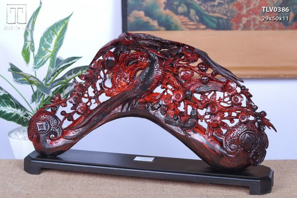 Cầu Gậy Như Ý Chim Trĩ Hoa Mai Gỗ Trắc