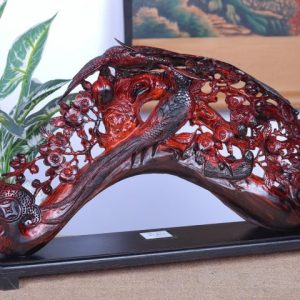 Cầu Gậy Như Ý Chim Trĩ Hoa Mai Gỗ Trắc