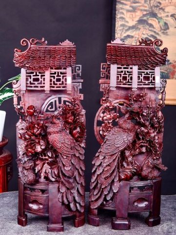 Phu Thê Viên Mãn Đôi Chim Công Gỗ Tử Đàn