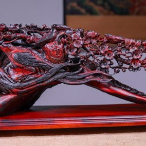 Cầu Gậy Như Ý Đôi Chim Trĩ Hoa Mai Gỗ Trắc