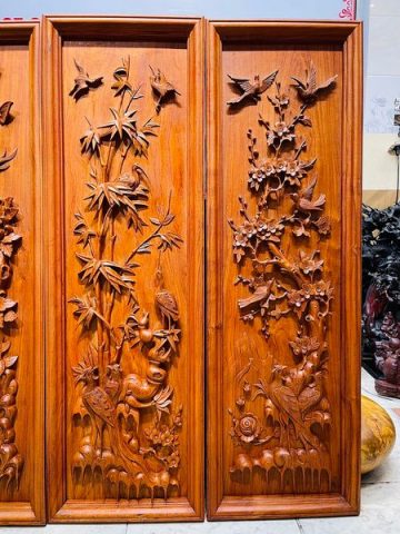 Tranh Gỗ Tứ Quý Tùng - Cúc - Trúc - Mai Gỗ Hương