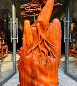 Di lặc ngũ tiểu( ngũ phúc) đứng tùng gỗ hương đỏ