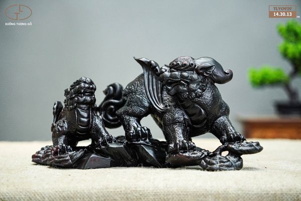 lân sư mẫu tử gỗ trắc