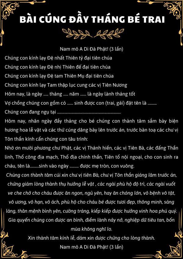 Bài cúng đầy tháng bé trai truyền thống chuẩn nhất