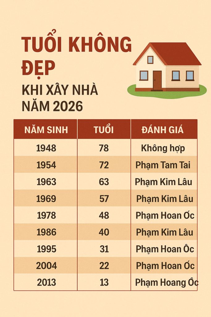 Xem tuổi làm nhà xấu năm 2026 cần tránh