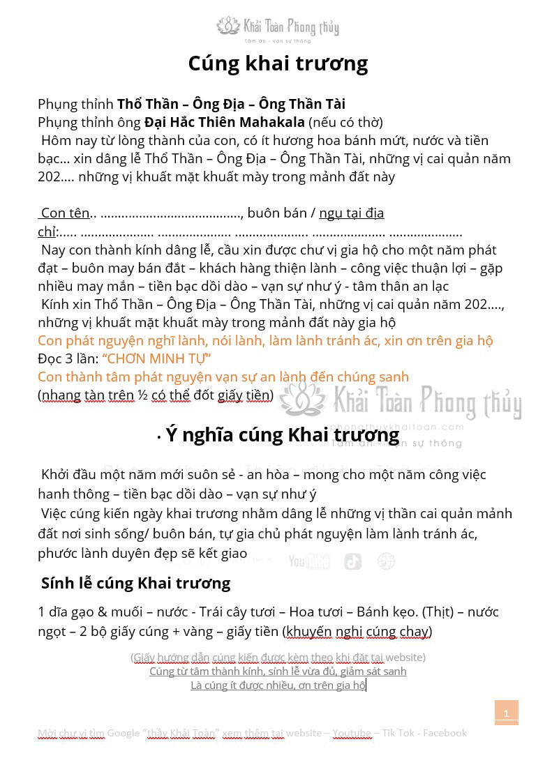 Bài cúng khai trương đơn giản mang lại may mắn