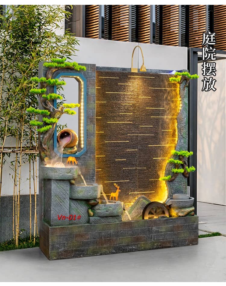 Thác nước phong thuỷ trang trí phòng khách hiện đại