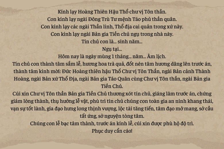 Mâm cúng mùng 1 hàng tháng đầy đủ chuẩn truyền thống