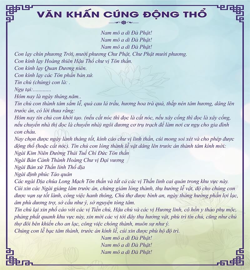 Bài cúng động thổ làm móng nhà chuẩn phong tục