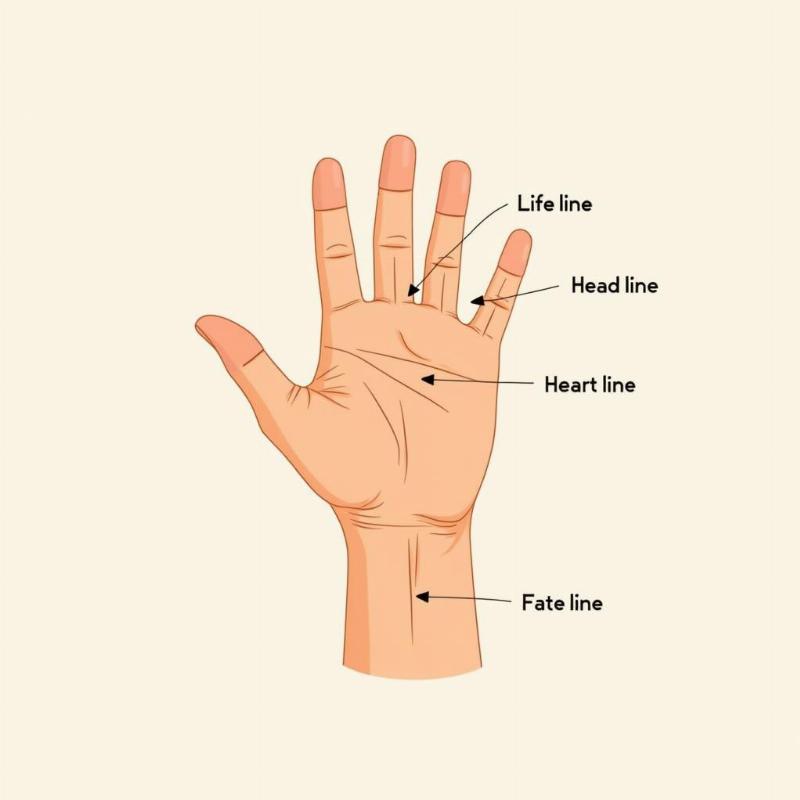 Bàn tay với 4 đường chỉ tay cơ bản