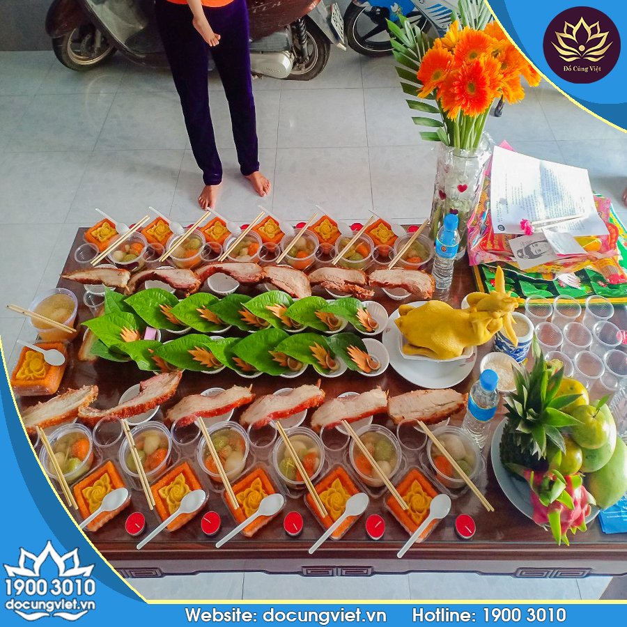 Mâm cúng thôi nôi bé gái đầy đủ và trang trọng